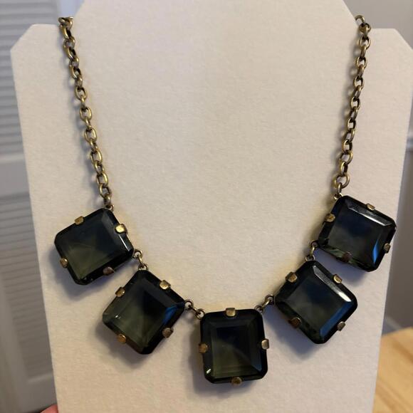 J. Crew Jewelry - J Crew Necklace Smoky Faceted Glass Stone Gold Tone Chain 16" with 3" Extender